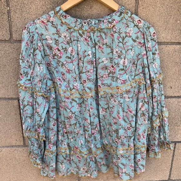 Mauryn Floral Embroidered Trim Ruffle Blouse - Size FR38 (US8) - Picture 4 of 4